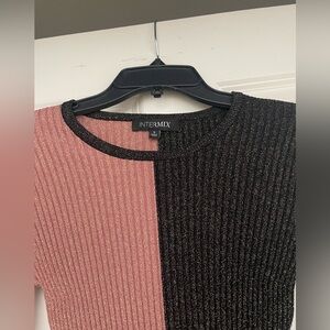 INTERMIX Two-Tone Ribbed Sweater in Pink and Black with Gold Sparkle